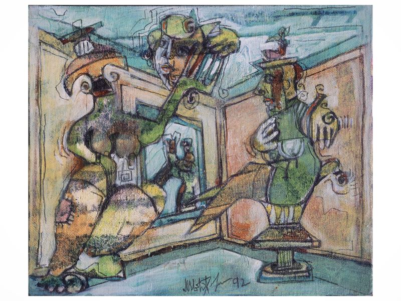Martino Delego - Interno curioso - Un sogno movimentato, 1992, due dipinti a olio su tela