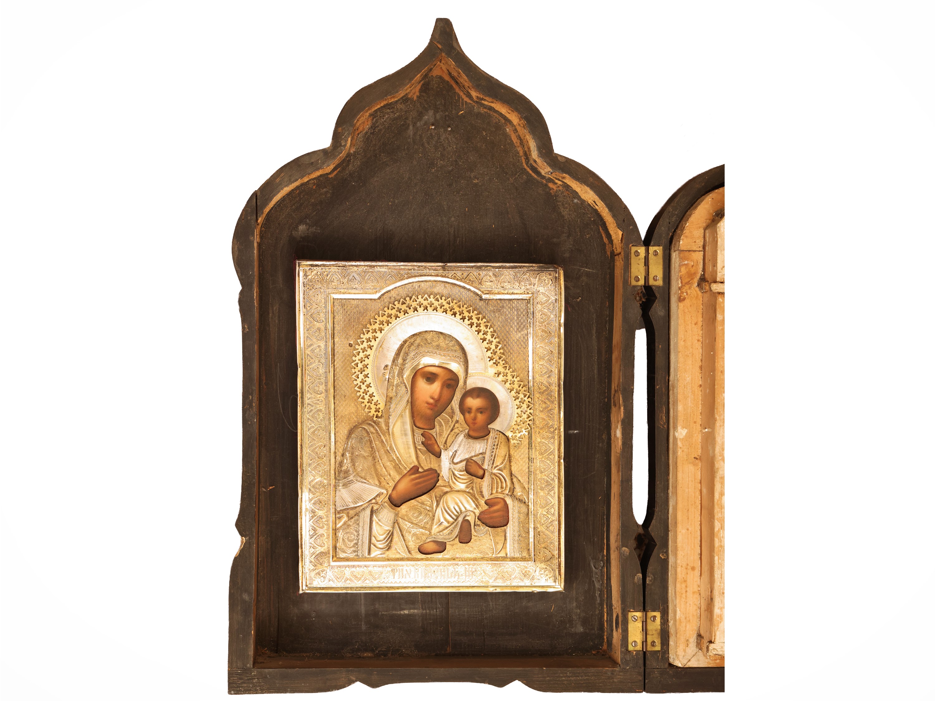 Stefan Kuzmich Levin, Vergine Panagia Phaneromene, icona a tempera su tavola con ritza in argento
