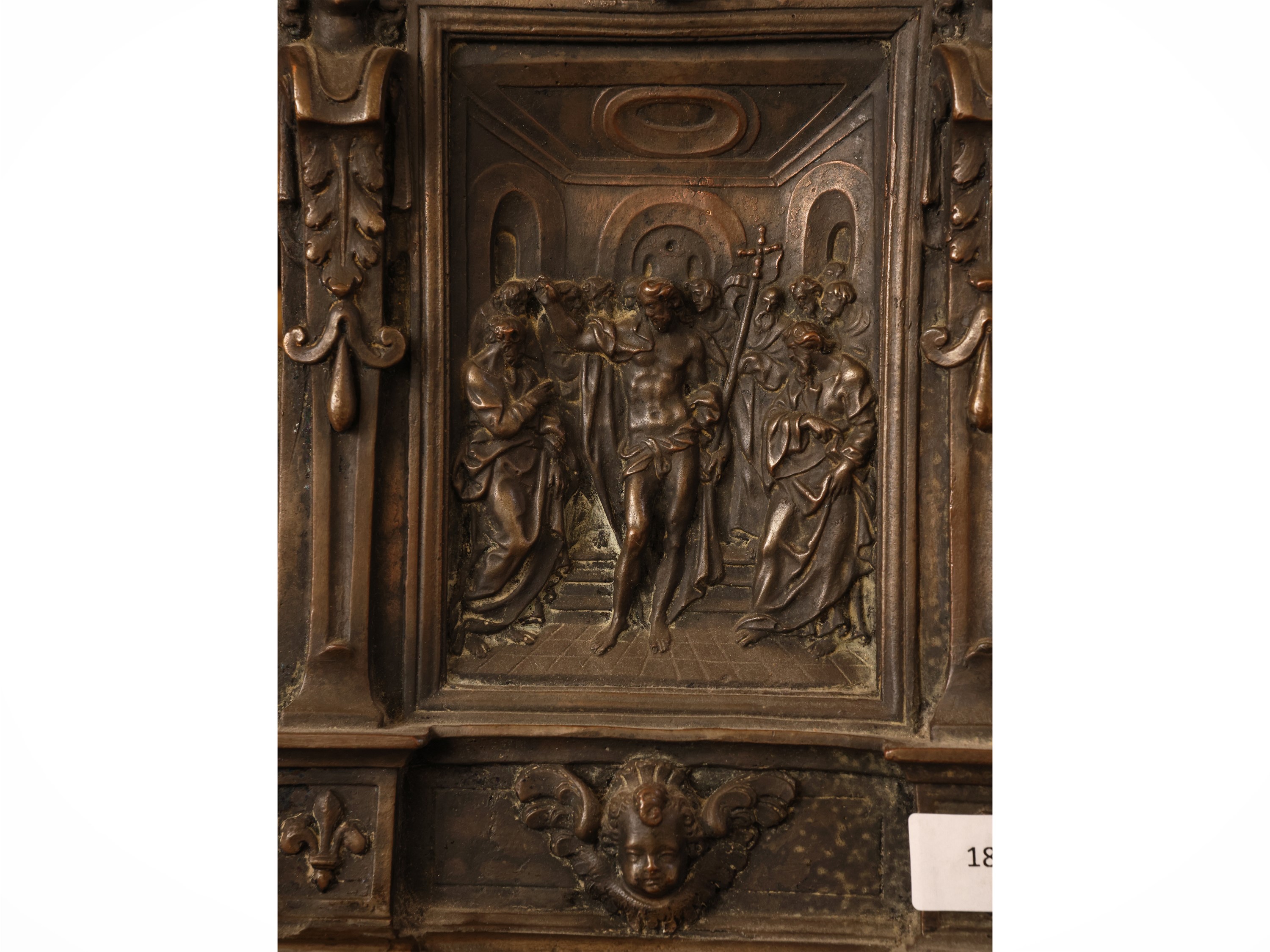 Antonio Gentili da Faenza, Cristo risorto che appare agli Apostoli, bronzo patinato a bassoriliev...