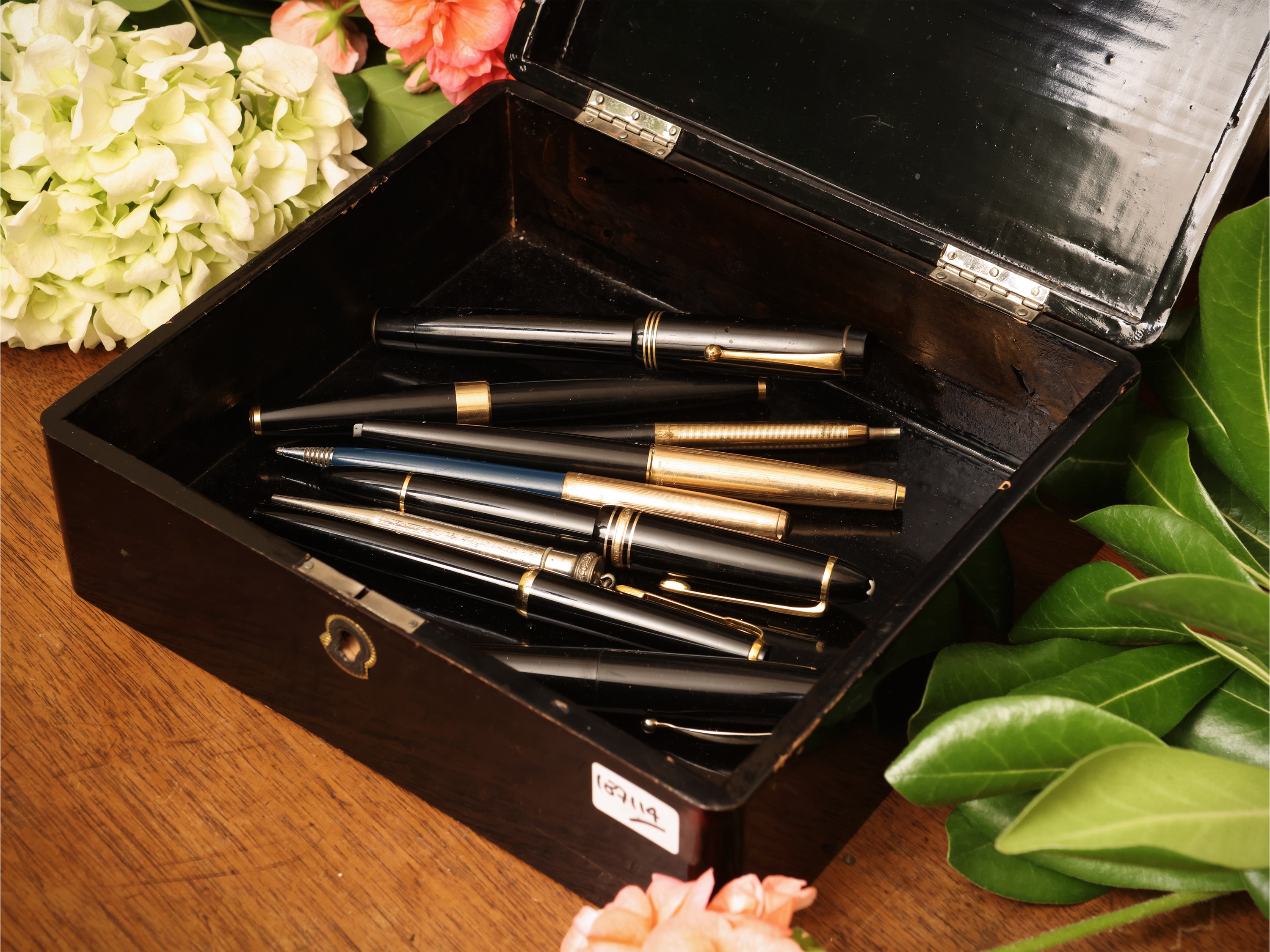 Collezione di penne stilografiche e a sfera, Parker e Montblanc in resina nera