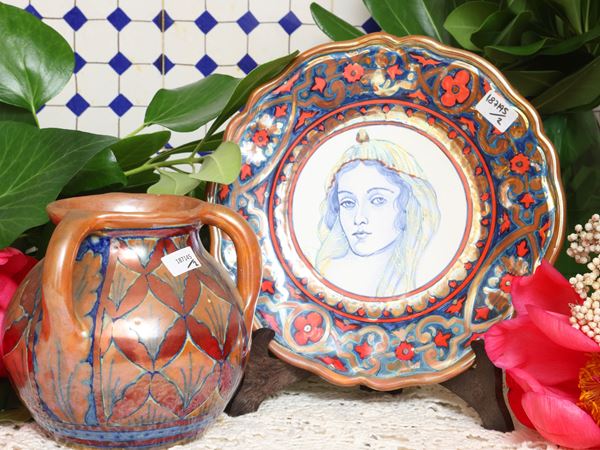 Two accessories in luster-glazed ceramic, Gualdo Tadino