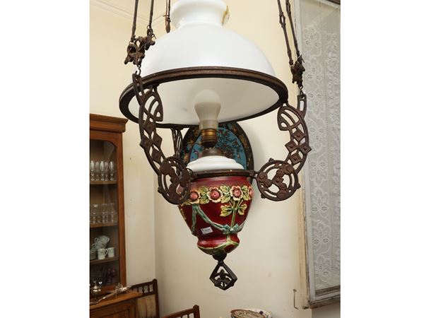 Metal and ceramic chandelier