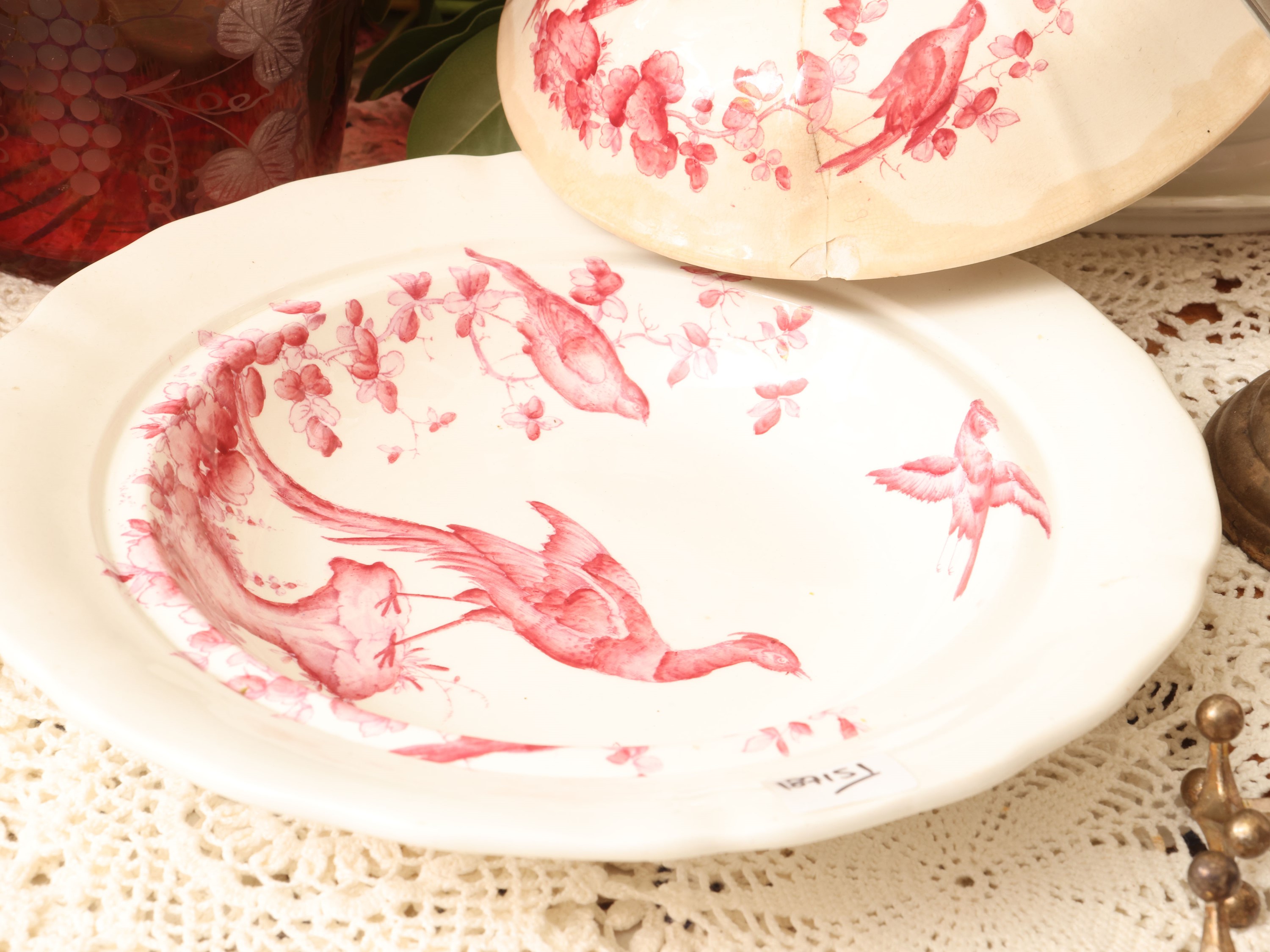 Set da tavola in terraglia inglese Copeland, cristallo rosso rubino e metallo argentato