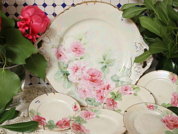 Set of iridescent porcelain plates, Ginori