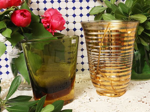 Two glass and crystal flower vases
