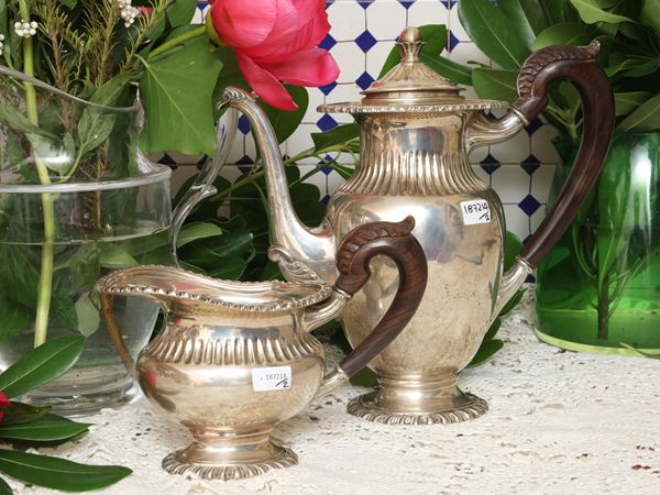 Silver coffee pot and milk jug