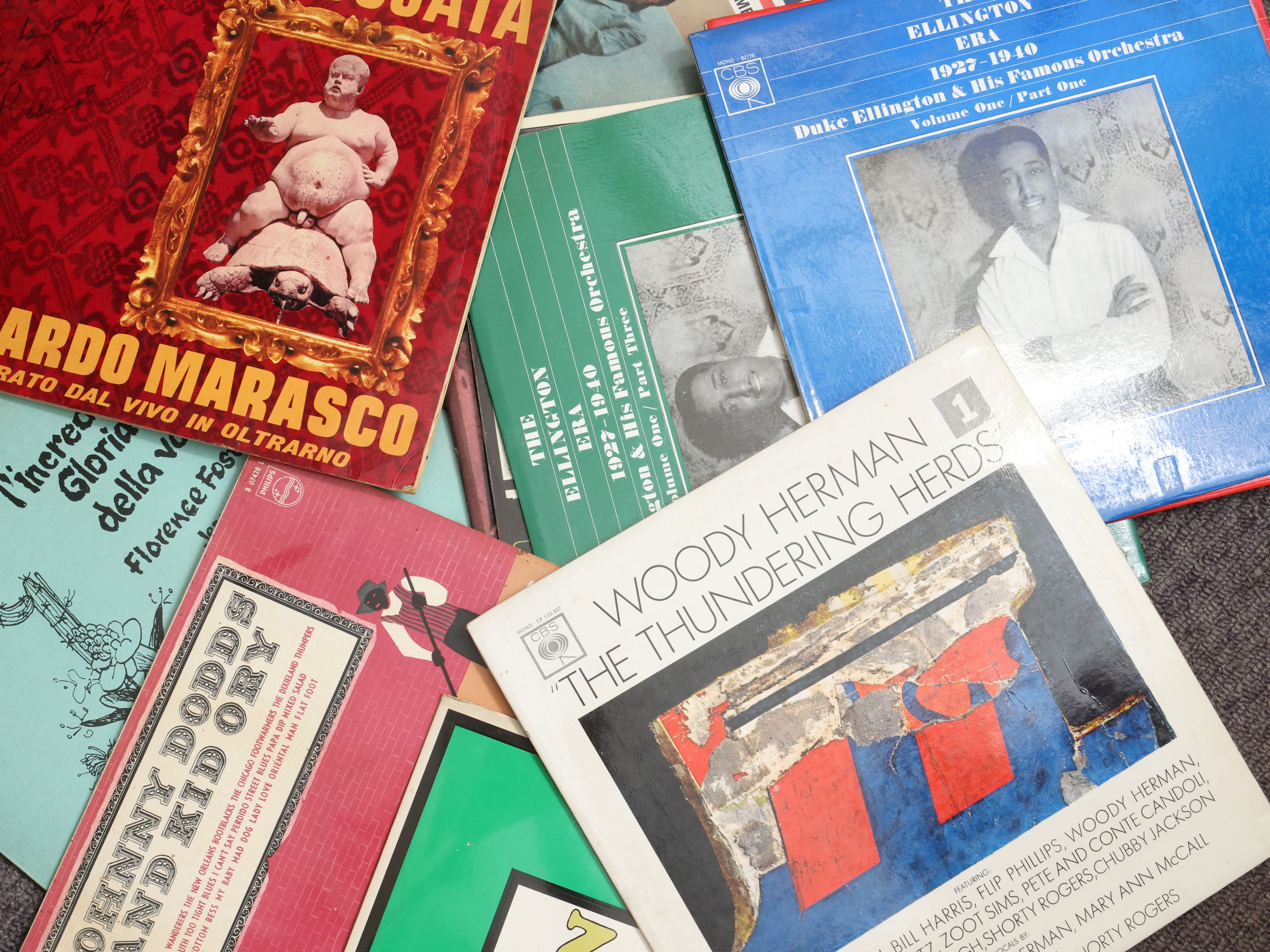 Assortimento di dischi in vinile, raccolta di supporti sonori