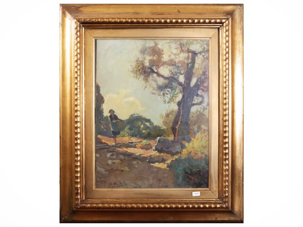 View of a country road with a peasant woman, 1931
