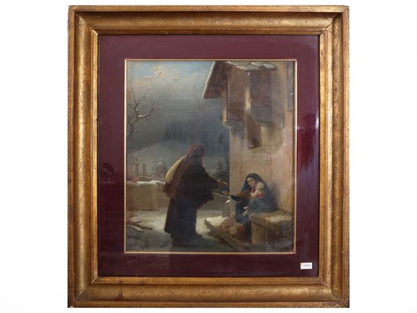 Raffaello Sernesi - La carità, con Firenze innevata sullo sfondo, 1857