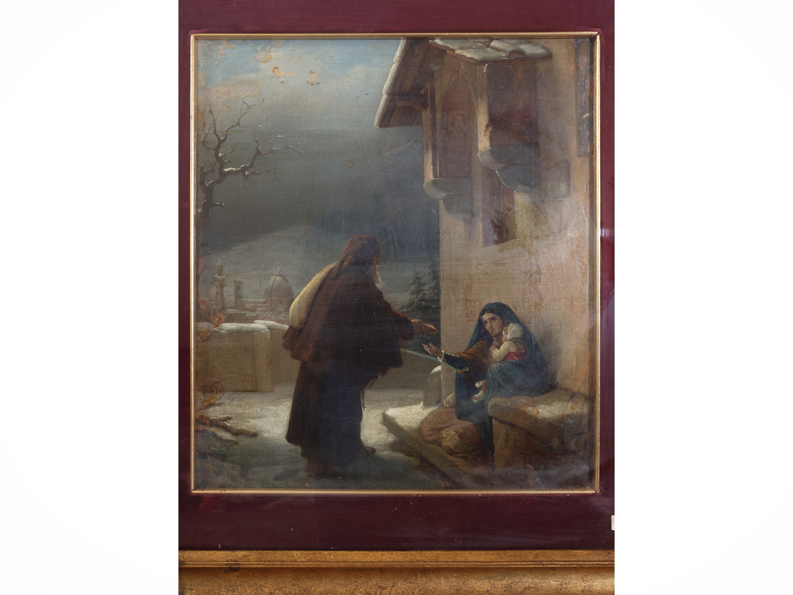 Raffaello Sernesi - La carità, con Firenze innevata sullo sfondo (1857), olio su tela