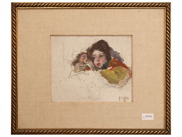 Arnaldo De Lisio : Volto di bambina con bambola  - Asta Stile fiorentino. Una raccolta privata - Maison Bibelot - Casa d'Aste Firenze - Milano