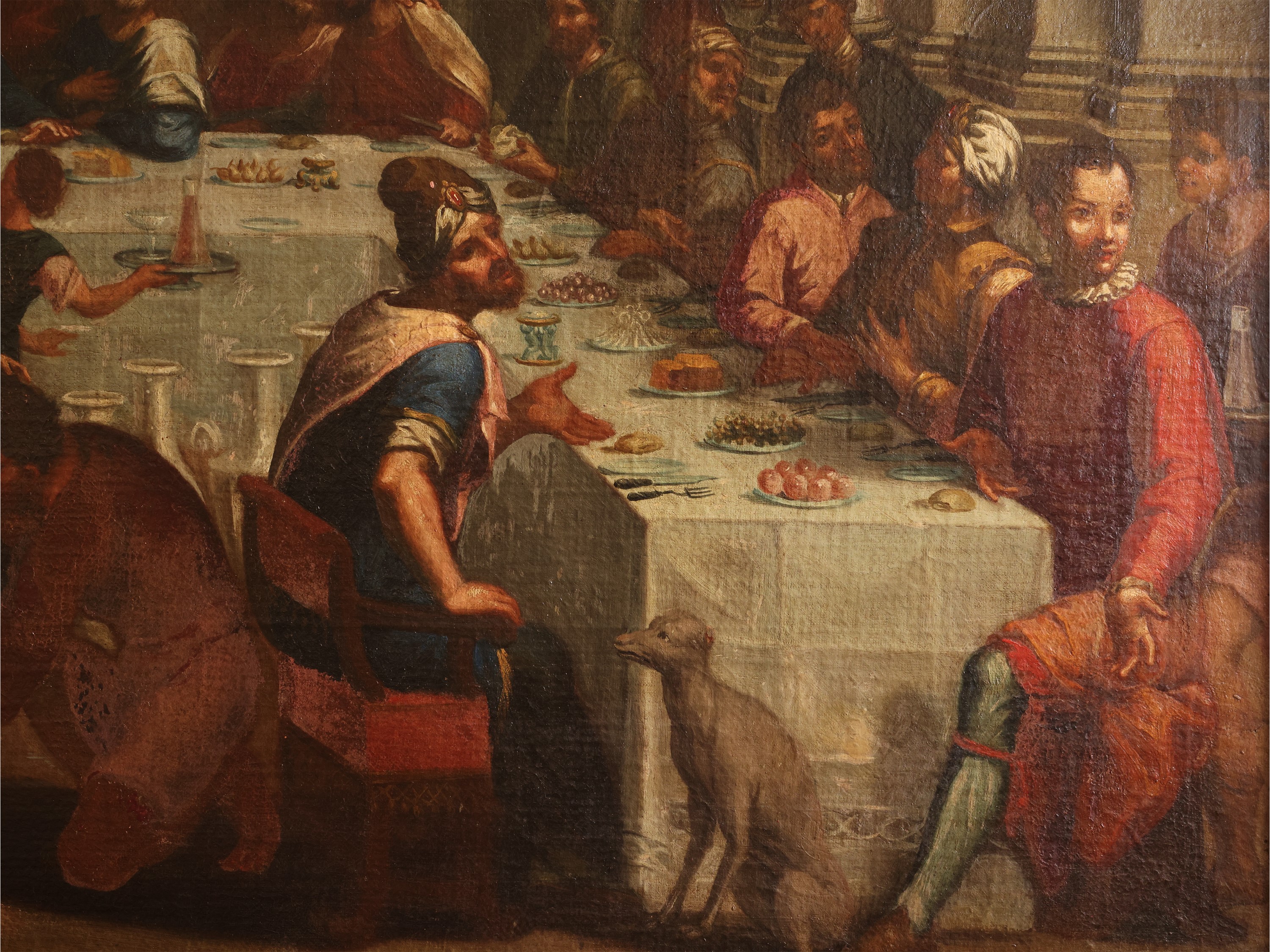 Scuola Veneta del XVII/XVIII Secolo - Le nozze di Cana, olio su tela in cornice