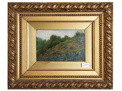 Paesaggio, olio su tavoletta firmato in cornice
