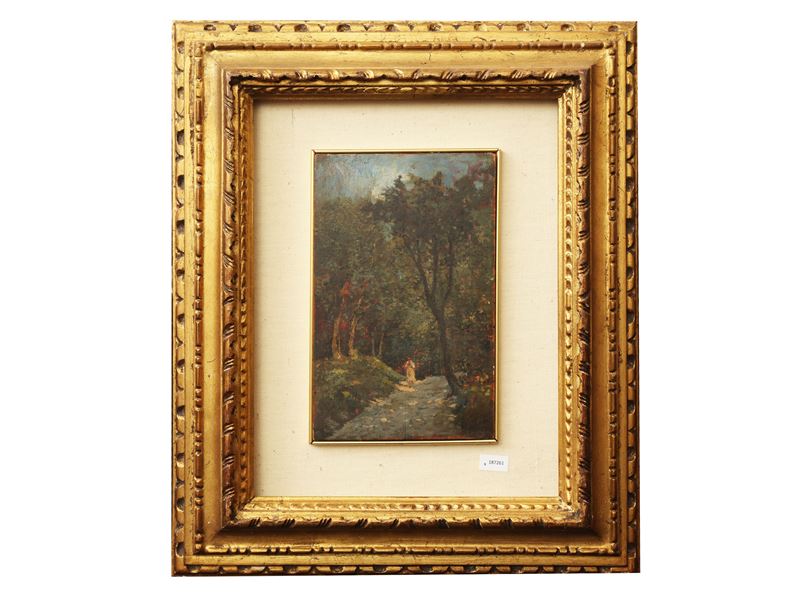 Adolfo Bignami - Sentiero nel bosco con figura