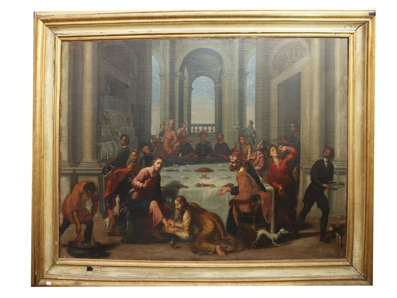 Scuola Veneta del XVII/XVIII Secolo - Cena in casa del Fariseo