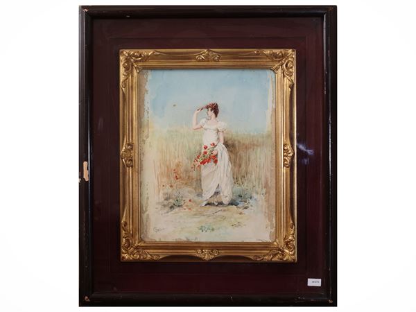 Pietro Gabrini - Donna con papaveri in un campo di grano