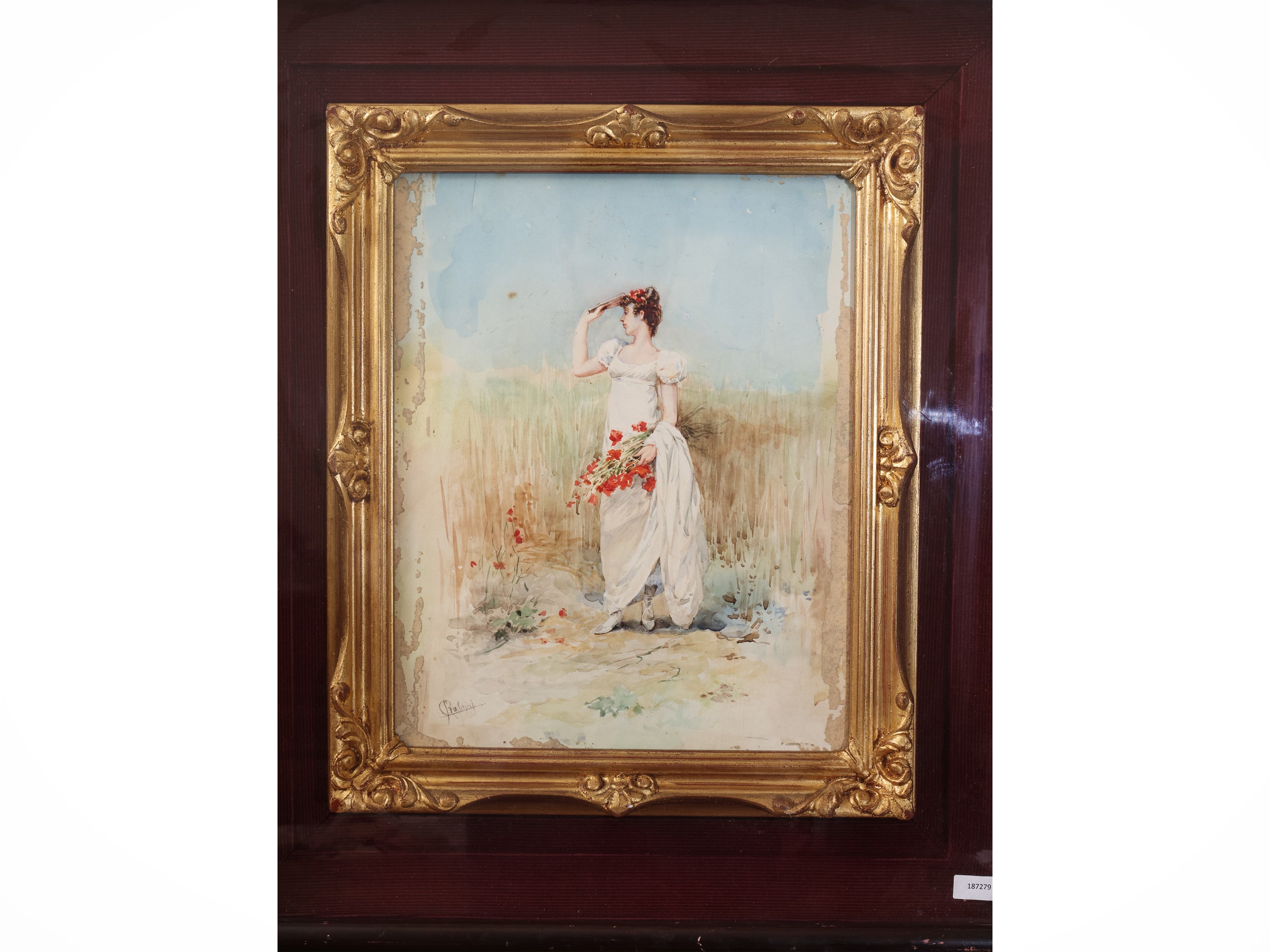 Pietro Gabrini - Donna con papaveri in un campo di grano