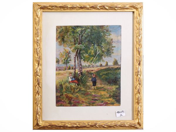 Country landscape with peasants - Farmhouse