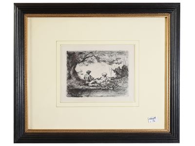 Antonio Fontanesi, incisione; Alber Besnard; Charles Beauverie — Lotto di grafica in cornice, XIX...
