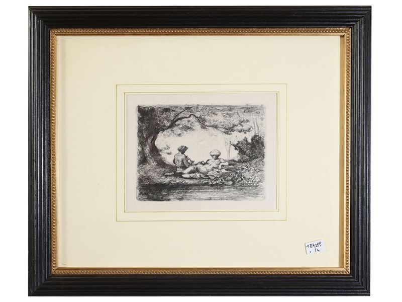 Antonio Fontanesi, incisione; Alber Besnard; Charles Beauverie — Lotto di grafica in cornice, XIX...