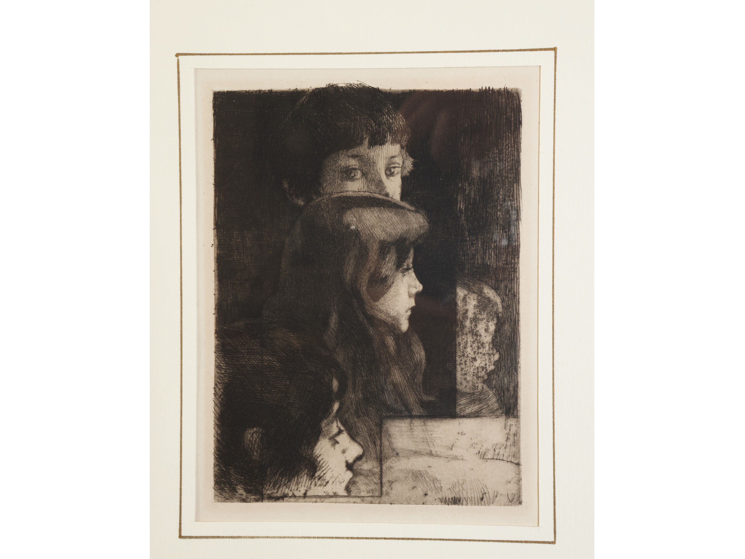 Antonio Fontanesi, incisione; Alber Besnard; Charles Beauverie — Lotto di grafica in cornice, XIX...