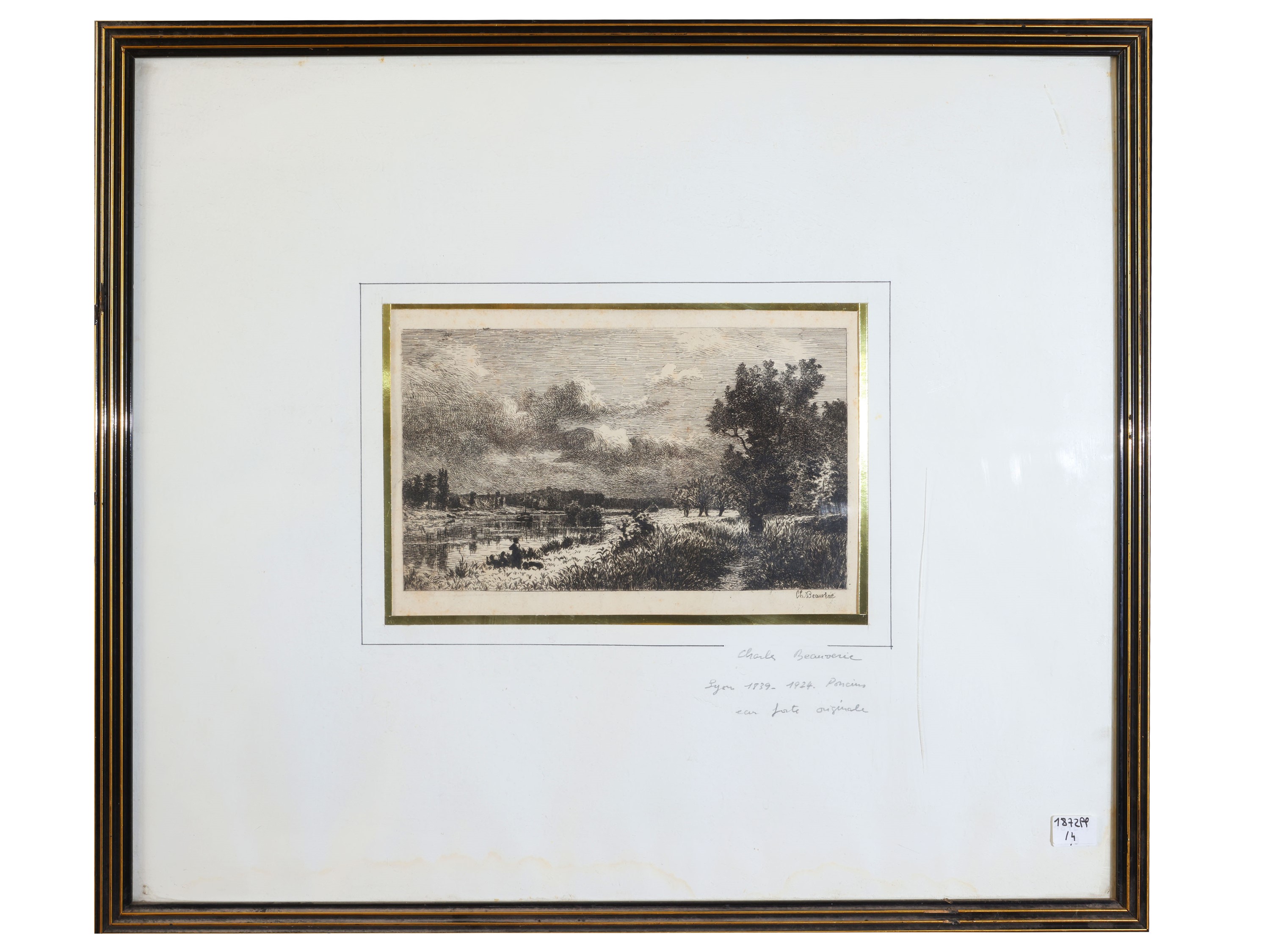 Antonio Fontanesi, incisione; Alber Besnard; Charles Beauverie — Lotto di grafica in cornice, XIX...