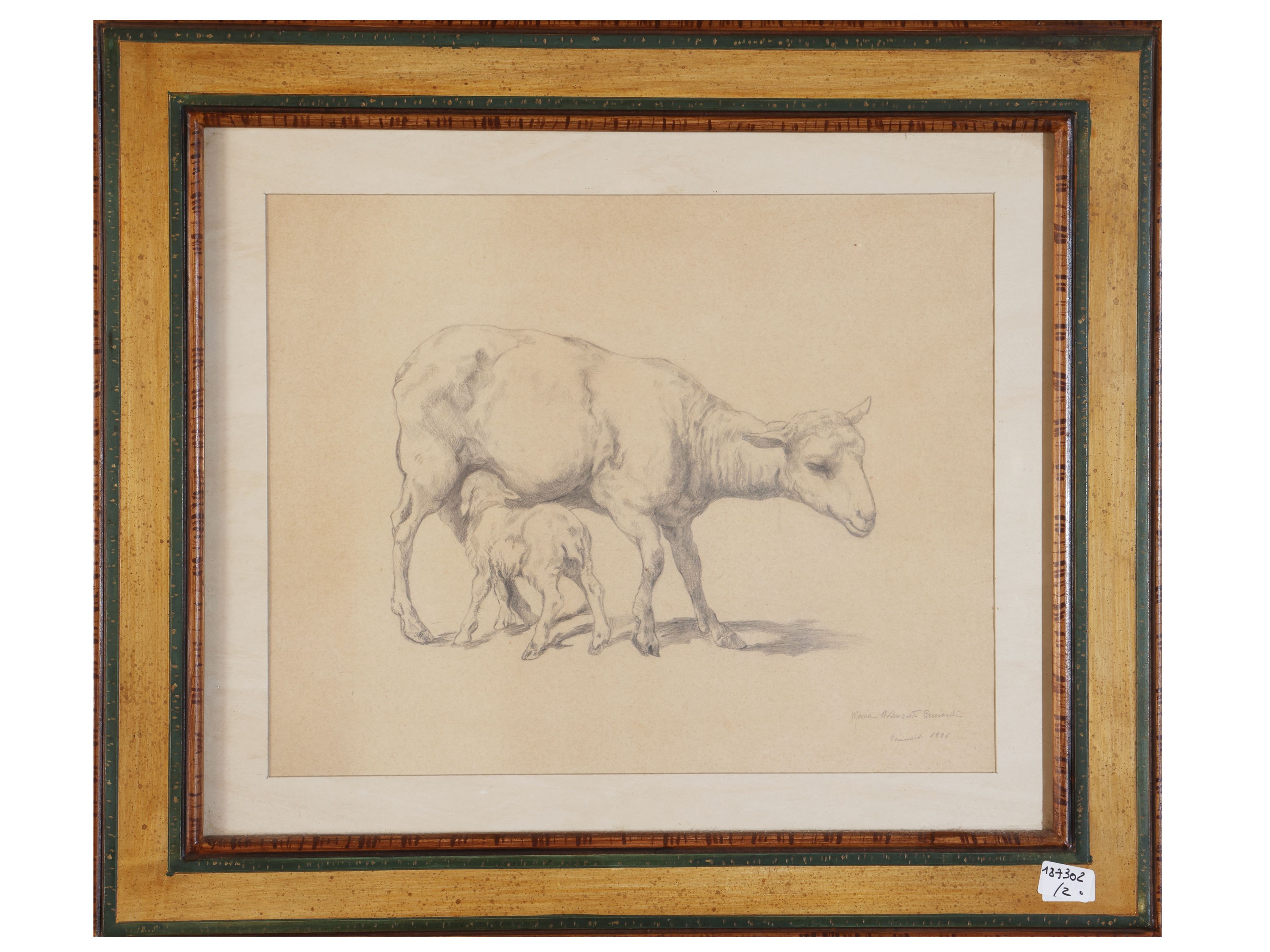 Maria Avanzati Bernardi, Pecora che allatta (disegno a matita) e P. de Criscito, Popolana (matita...