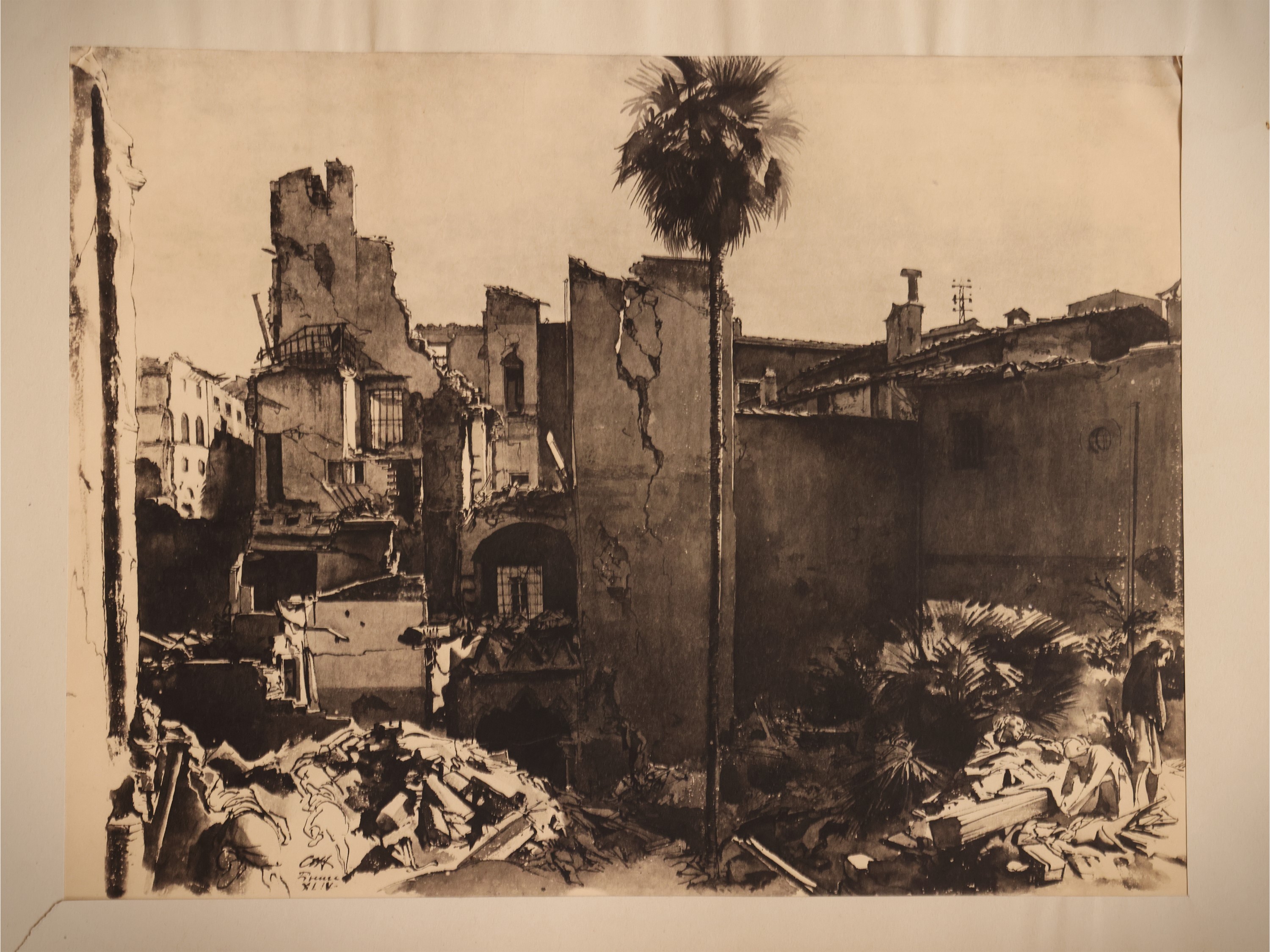 Pietro Annigoni - Distruzioni a Firenze, serie di sei riproduzioni in fototipia (1945)