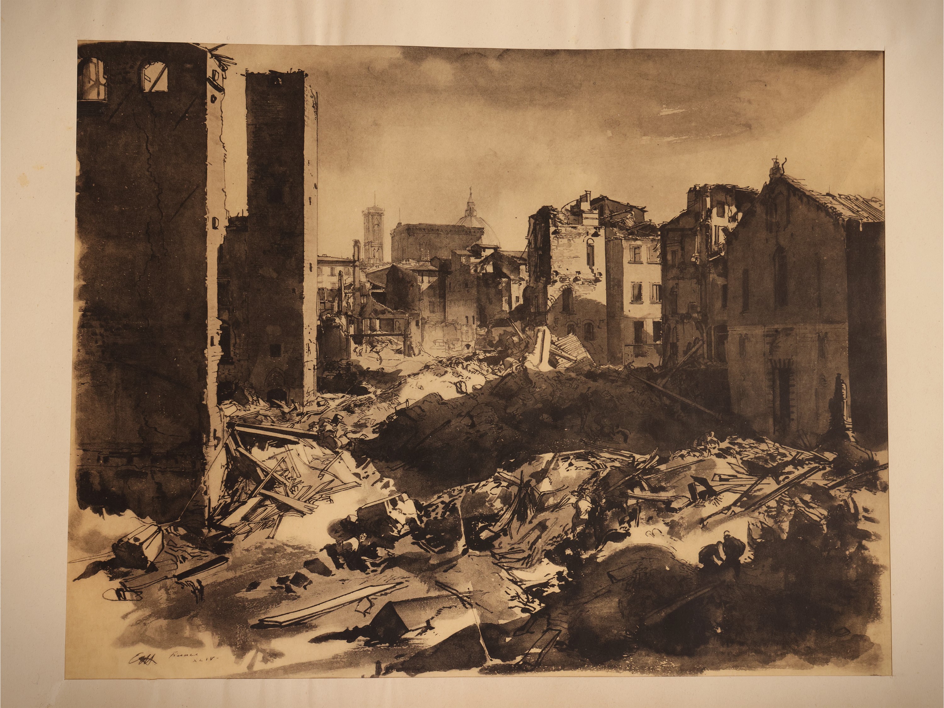 Pietro Annigoni - Distruzioni a Firenze, serie di sei riproduzioni in fototipia (1945)