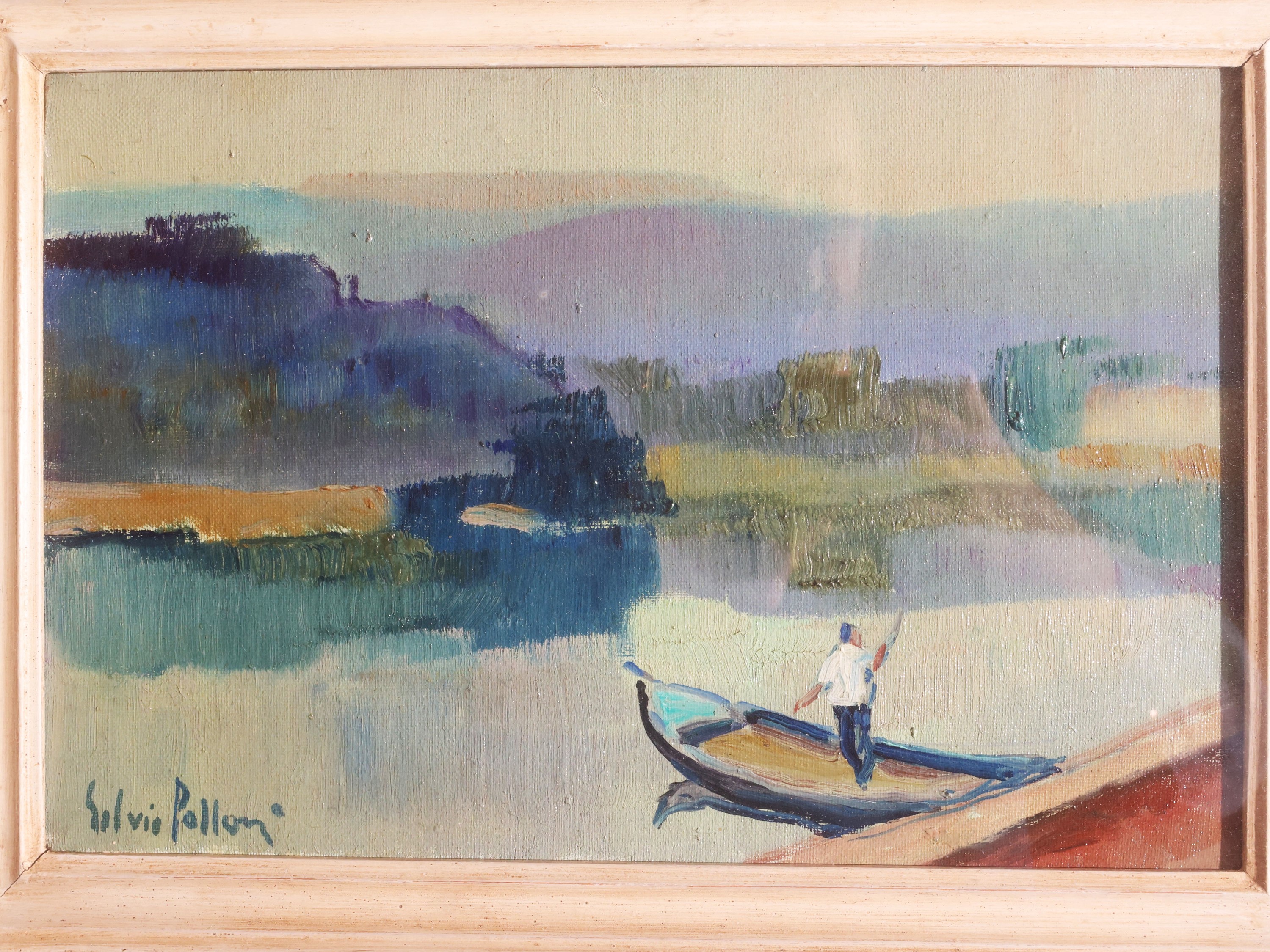 Silvio Polloni - Paesaggio sull’Arno (olio su tela firmato)