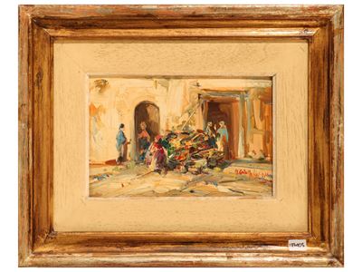 Mercatino di Rione 1972, olio su cartone