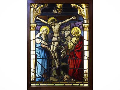 Crocifissione (vetrata colorata entro teca luminosa), 1910