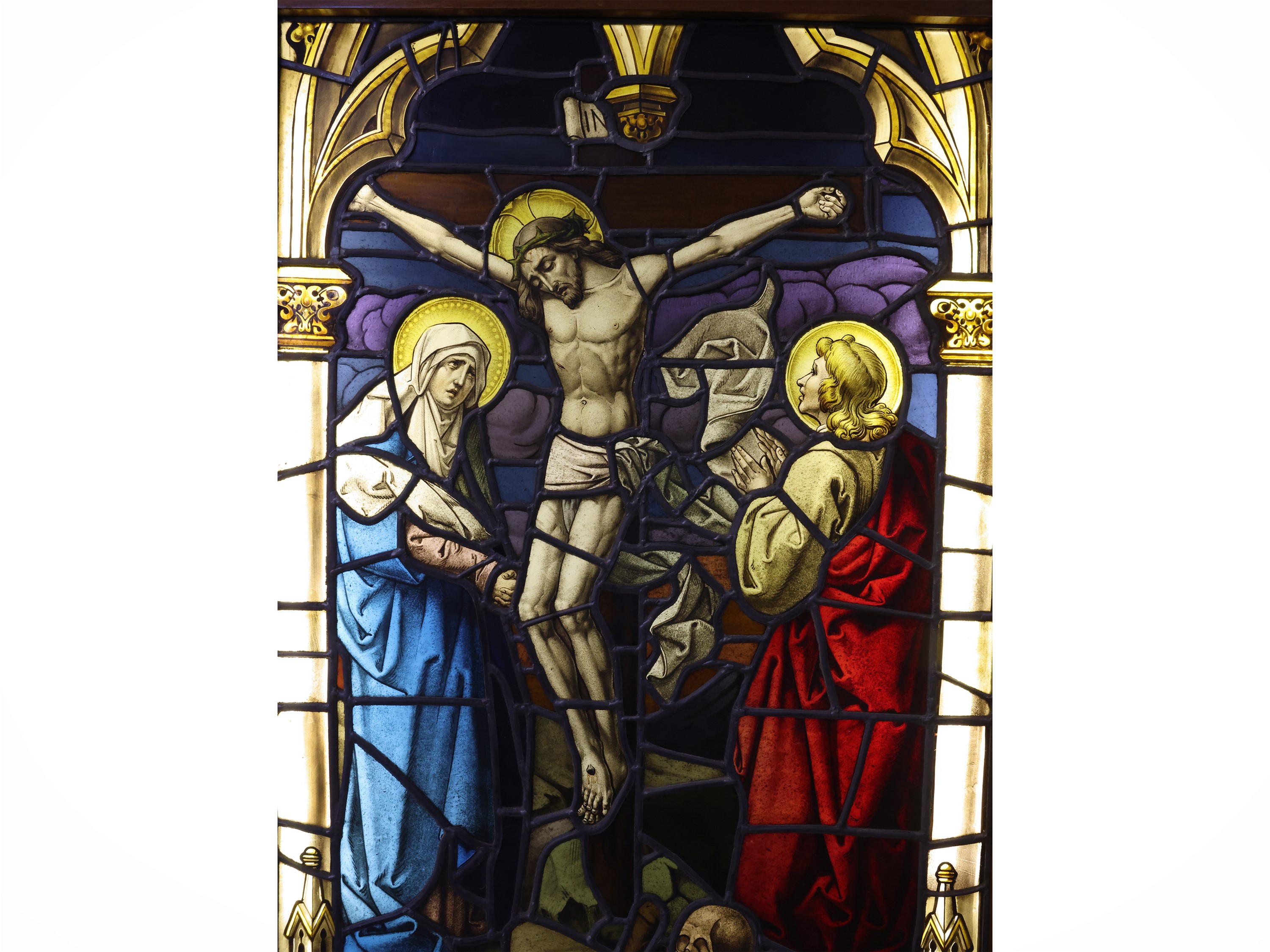 Ulisse De Matteis - Crocifissione (vetrata colorata entro teca luminosa), 1910