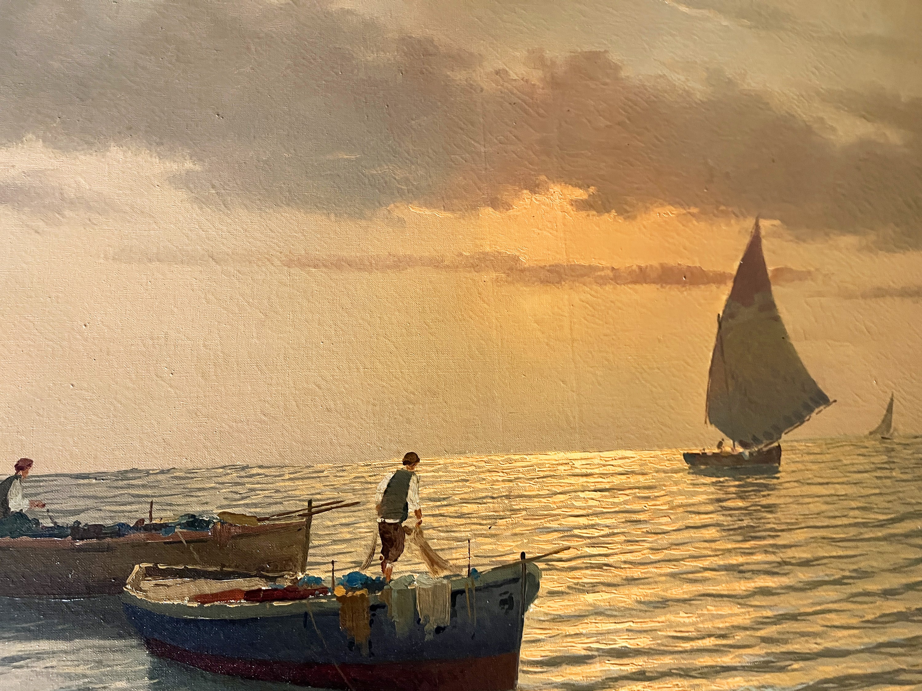 Scuola Napoletana del XX Secolo - Marina al tramonto, olio su tela