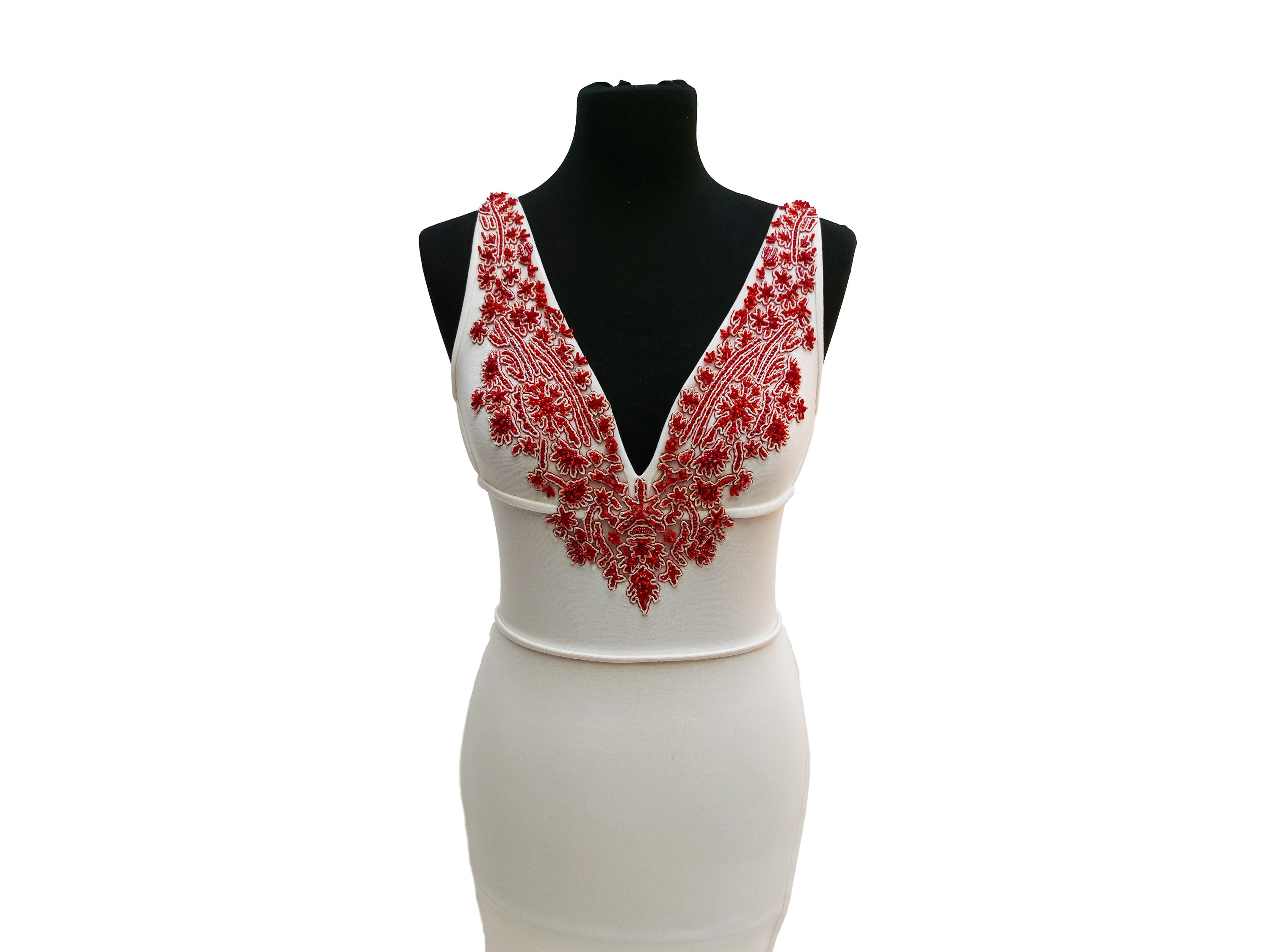 Dsquared2, Abito da cocktail in viscosa bianca a tubino smanicato con ricami in paillettes e stra...
