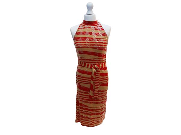 Missoni - Abito in maglia di cotone rosso e beige