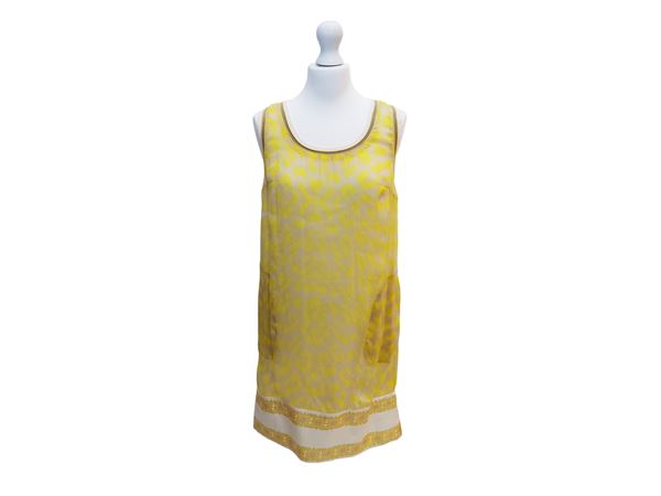 Class Roberto Cavalli - Abito in chiffon di seta animalier giallo
