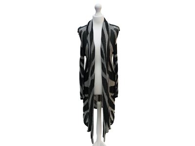 Calvin Klein, Cardigan lungo in maglia bianco e nero in viscosa (taglia S)