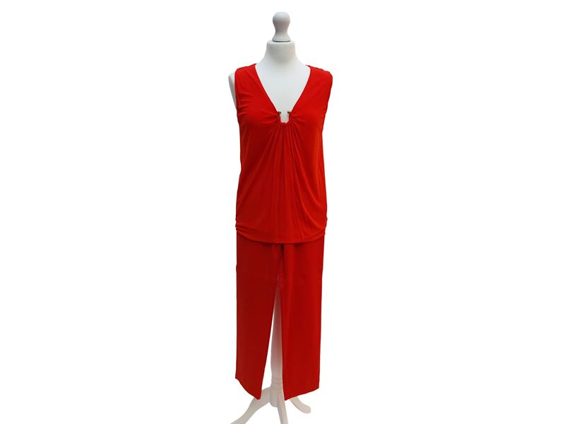 M. Missoni, Completo rosso in cotone a sigaretta e blusa in viscosa