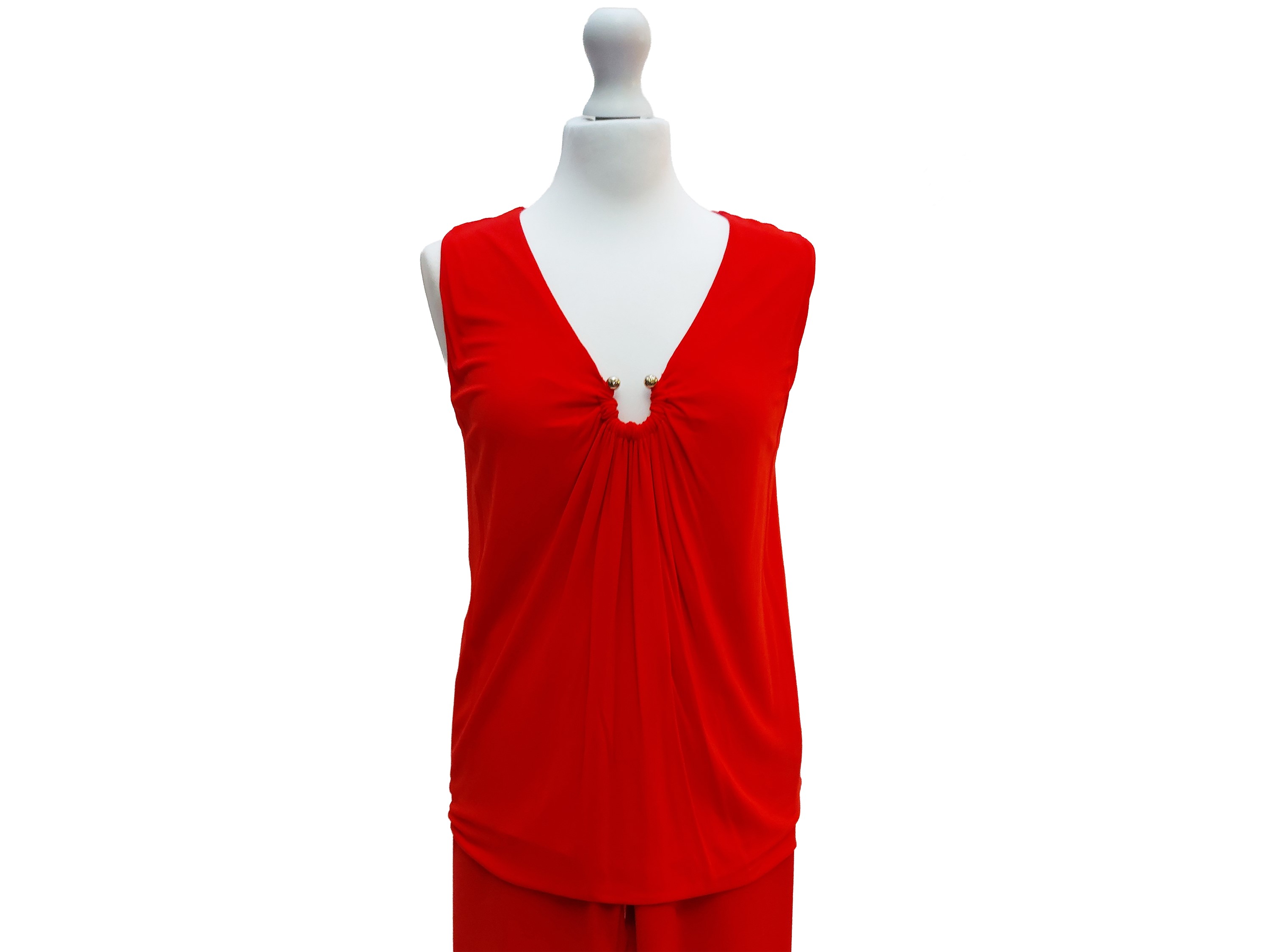 M. Missoni, Completo rosso in cotone a sigaretta e blusa in viscosa