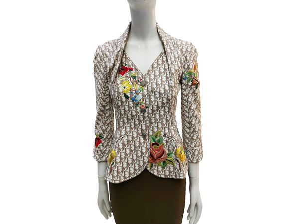 Christian Dior - Bar Jacket in beige and brown Oblique monogram cotton canvas