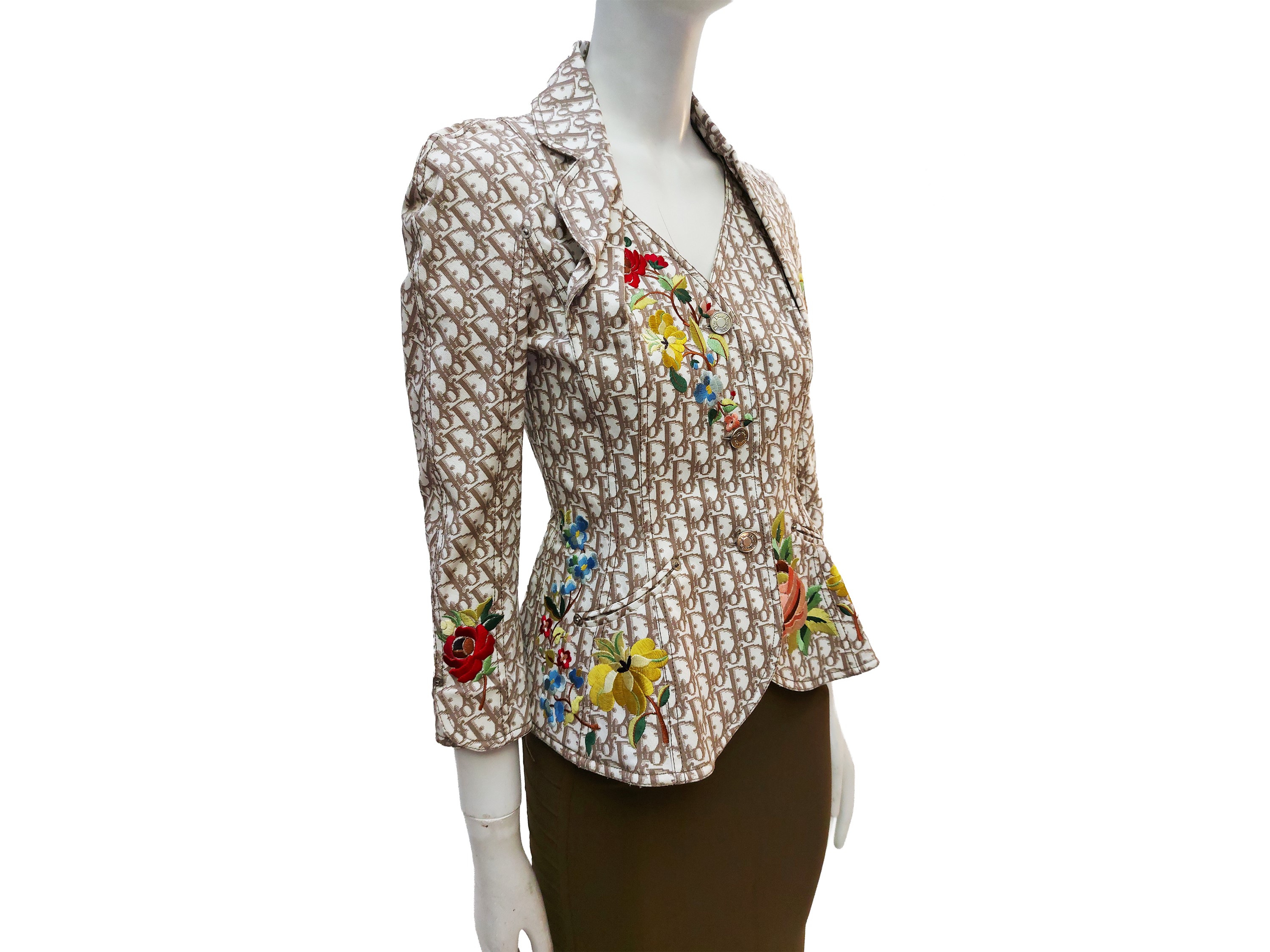 Christian Dior, Bar jacket in tela di cotone monogram Oblique beige e marrone (Ready to Wear P/E ...