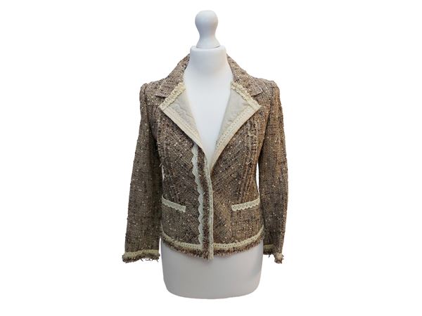 Prada - Giacchina in lana e cotone melange beige