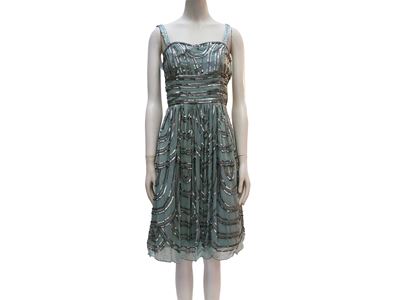 Adrianna Papell, Abito in chiffon celeste con paillettes argento, taglia XS
