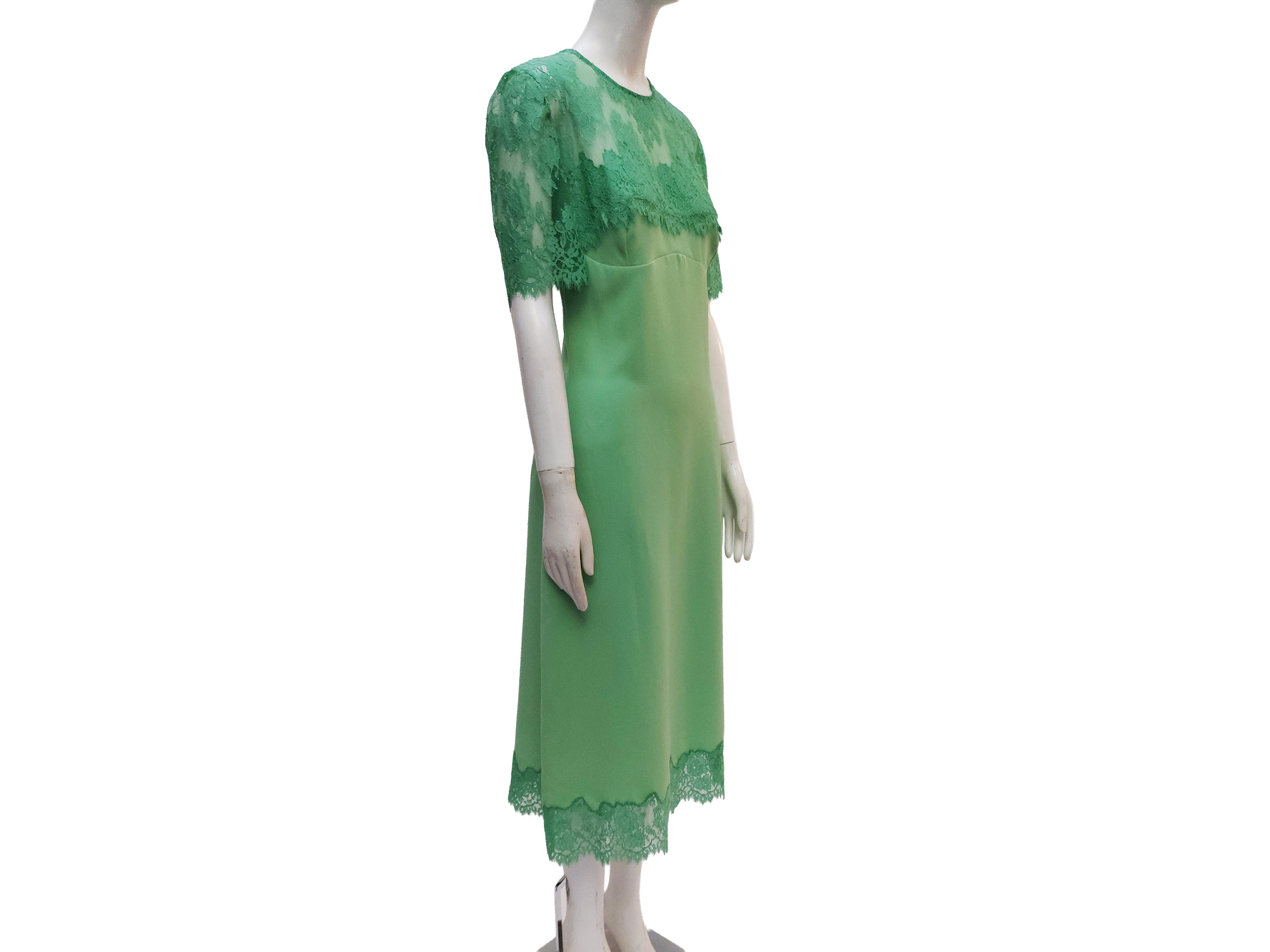 Scervino, Abito midi in cady verde acqua con corpetto in pizzo semitrasparente