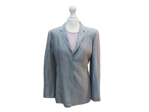 Giorgio Armani - Giacca in lino e seta increspata azzurro polvere