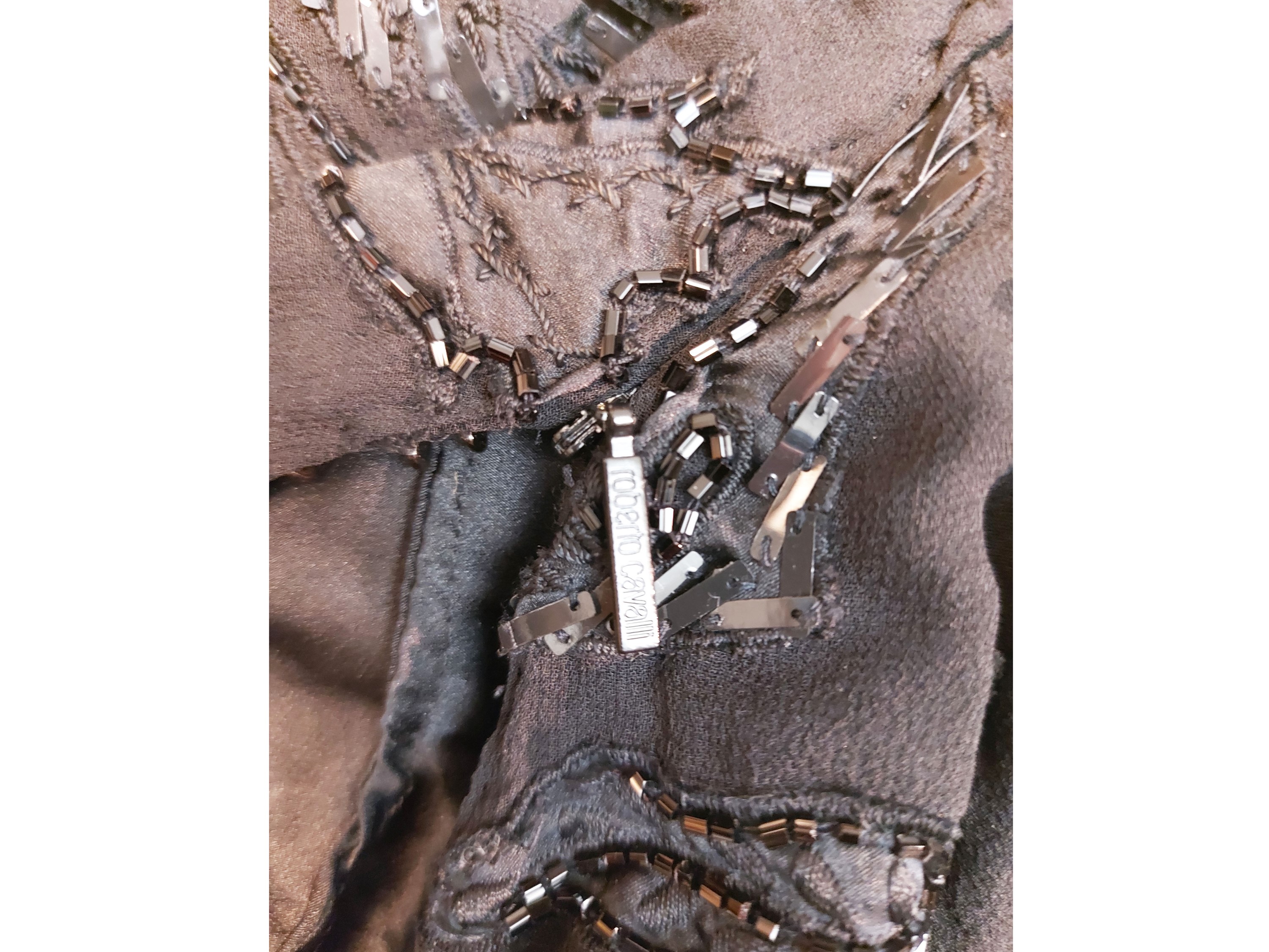 Roberto Cavalli - Abito da Sera Nero con Paillettes e Micro Perline