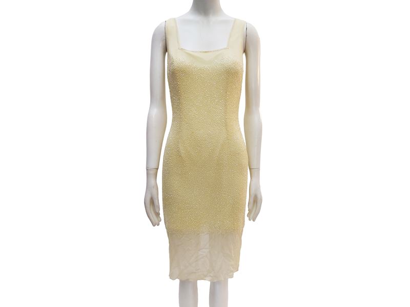 Bieff basix, Tubino in chiffon di seta giallo con perline