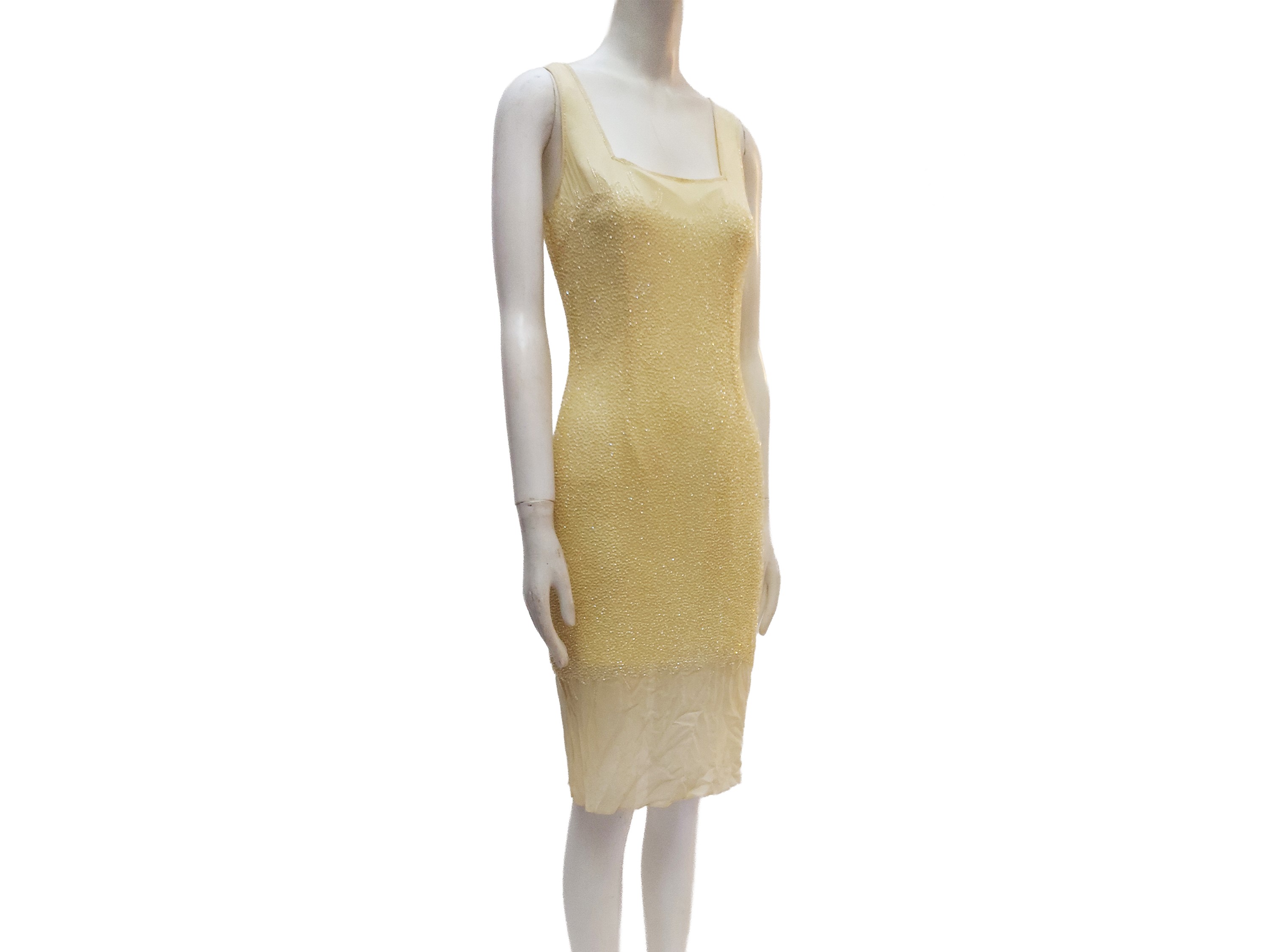 Bieff basix, Tubino in chiffon di seta giallo con perline