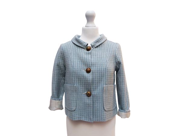 Short jacket in light blue and white cotton tweed